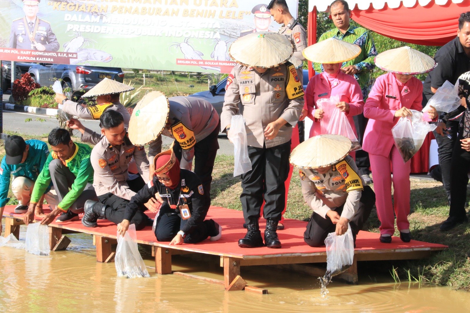 Penebaran Benih Ikan Lele oleh Polda Kaltara Dalam Rangka Mendukung Swasembada Pangan.